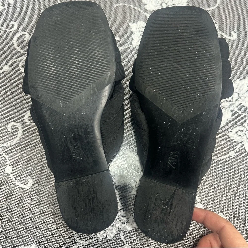Zara Quilted Black Slides Sz 37 - Picture 6 of 7